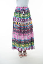 Load image into Gallery viewer, Printed Elastic Waist Band Long Skirt with Tassels in Pink Combo