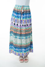 Load image into Gallery viewer, Printed Elastic Waist Band Long Skirt with Tassels in Sage Combo