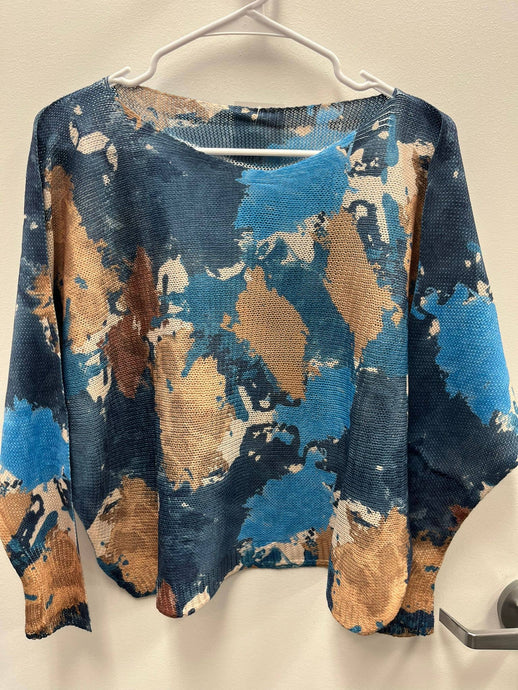 LOOWIE -  Z458 Blue Abstract Round Knit Printed Sweater LOOWIE