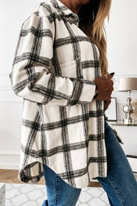 Lily Clothing - CWOJA0368_LOOSE FIT PLAID BIG BUTTONED SHIRTS JACKET: White / (S) 1