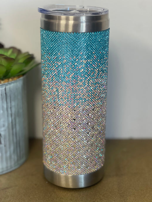 Ombré Turquoise Bubbles and Bling Tumbler - Jacqueline Kent