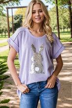 Load image into Gallery viewer, HEIMISH - ET7822-10 SHORT SLEEVE SOLID URBAN RIBB TOP WITH RABBIT