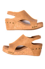 Load image into Gallery viewer, Carley Wedge Sandals in Caramel Smooth