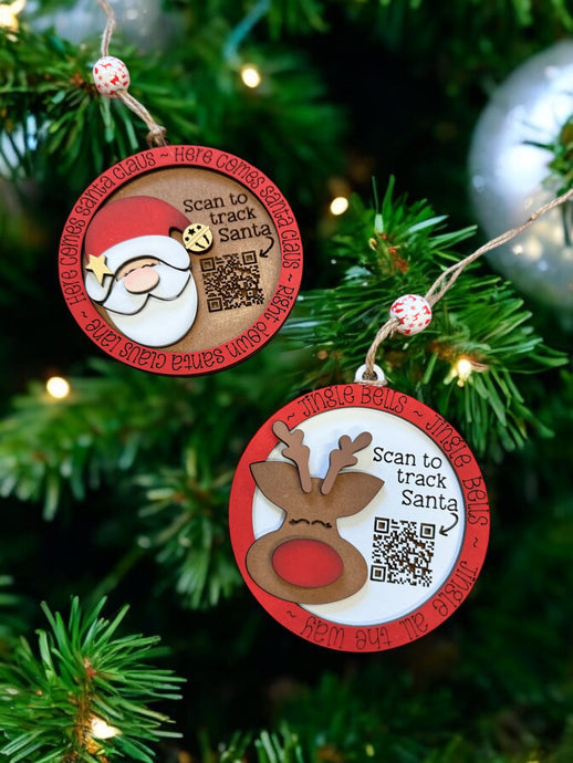 Holiday QR Code Ornaments - Hand Painted - Wooden