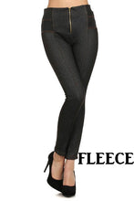 Load image into Gallery viewer, Black Fleece Jeggings with front Zipper