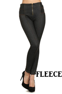 Black Fleece Jeggings with front Zipper