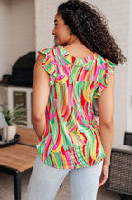 Load image into Gallery viewer, Lizzy Flutter Sleeve Top in Green Multi Abstract Stripe