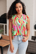 Load image into Gallery viewer, Lizzy Flutter Sleeve Top in Green Multi Abstract Stripe