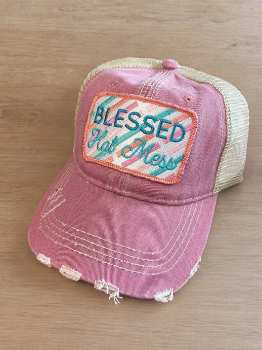 Blessed Hot Mess Cap - Pink - Embroidery Patch