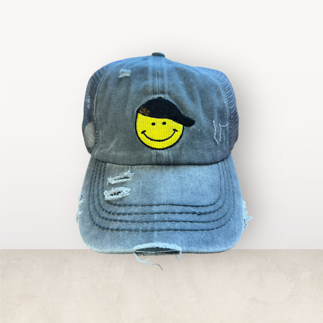 Denim Smiley - PonyTailEmbroidery Patch