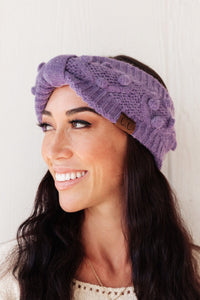 Pom Knit Head Wrap In Periwinkle