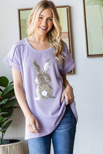 Load image into Gallery viewer, HEIMISH - ET7822-10 SHORT SLEEVE SOLID URBAN RIBB TOP WITH RABBIT