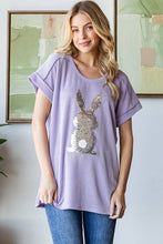 Load image into Gallery viewer, HEIMISH - ET7822-10 SHORT SLEEVE SOLID URBAN RIBB TOP WITH RABBIT