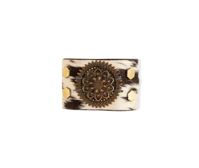 Brandianna Hair-on Hide Cuff Bracelet in Dark - Myra Bag