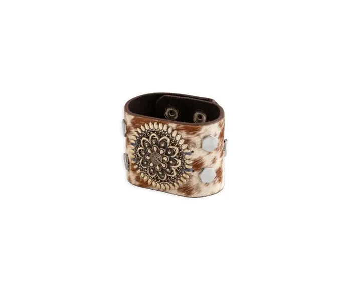 Brandianna Hair-on Hide Cuff Bracelet in Brown - Myra Bag