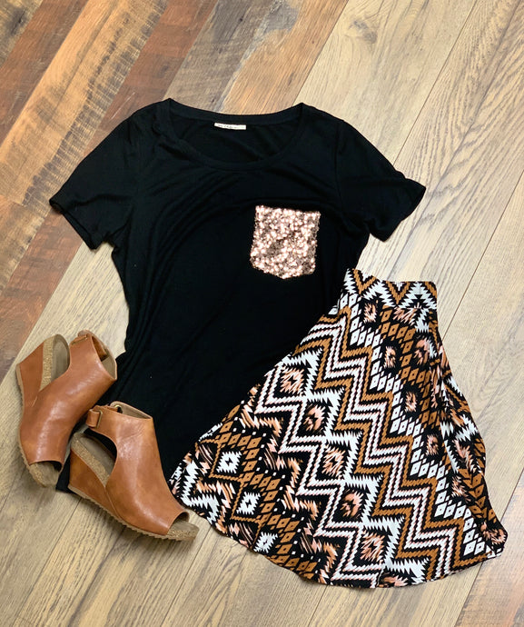 Brown Aztec High Waisted Skirt