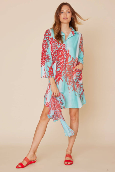 Gabriella Printed Tunic Shirt Dress with Pockets - ModaPosa