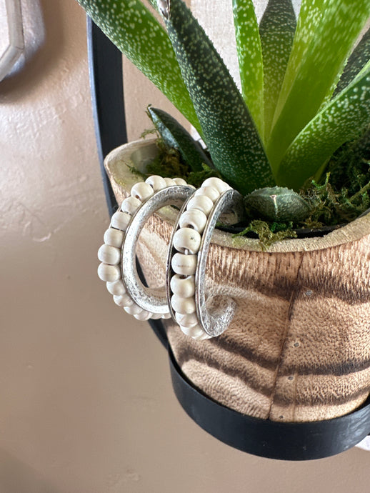 White Beaded Earrings